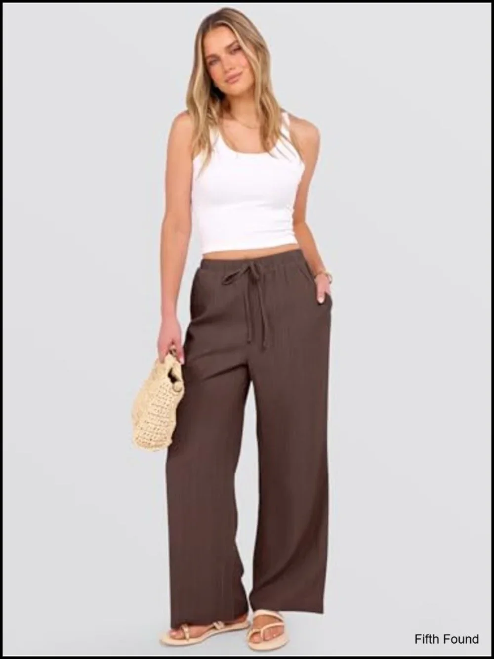 Wide Leg Beach Pants Elastic Waist Lightweight Flowy Palazzo Lounge Trousers
